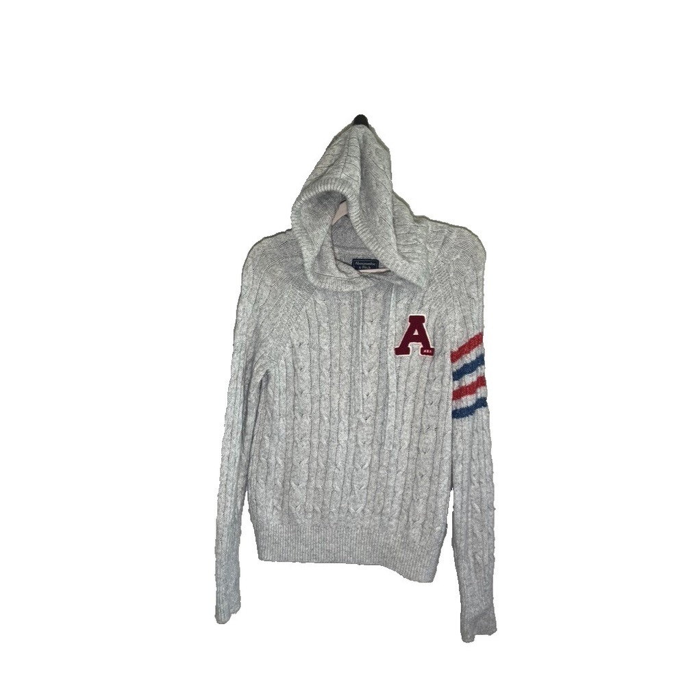 Vintage Y2K Abercrombie Fitch Cable Knit Hood Sweater S Varsity Preppy Retro 00s